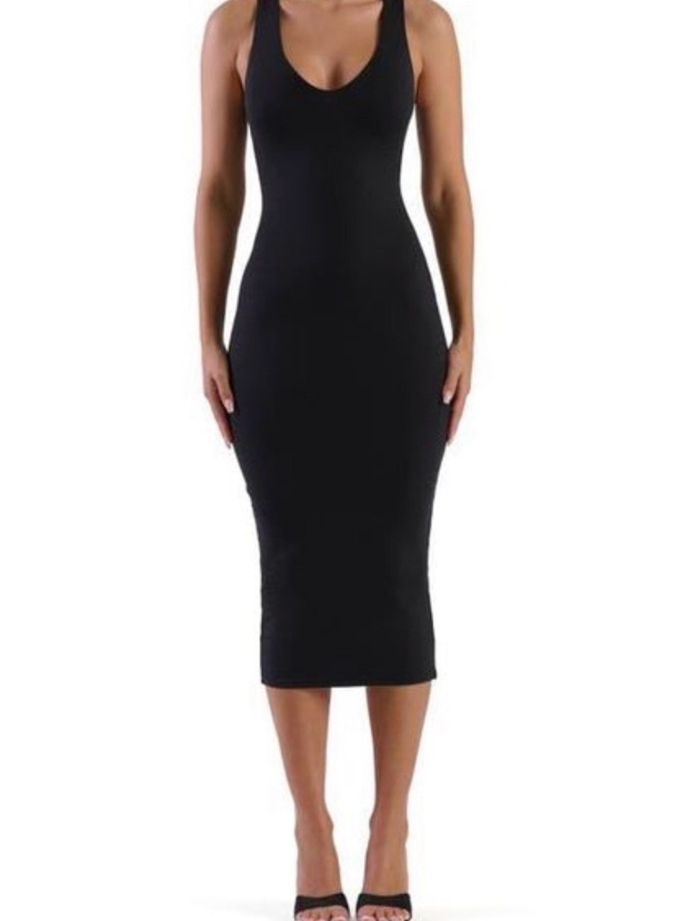 Naked wardrobe Black Scoop Neck Bodycon Midi Dress Sz S
